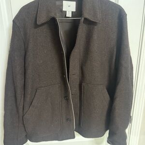H&M Men's Dark Brown Wool-Look Zip & Button Jacket